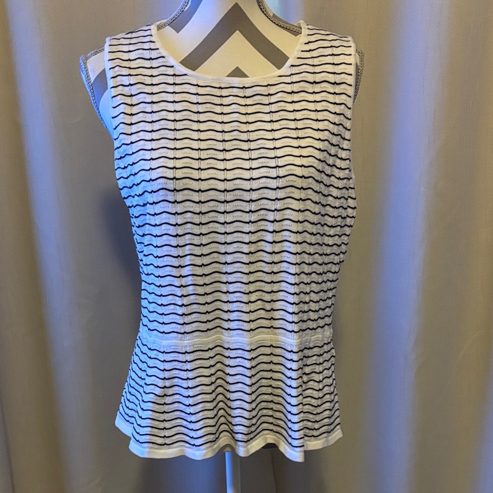 White House Black Market White and Black Striped Sleeveless Peplum Tank